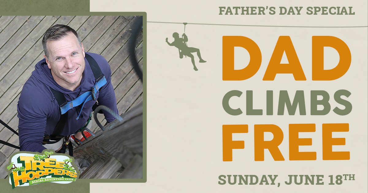TreeHoppers's tweet image. Let’s celebrate all the Dads out there 👍This Sunday (06/18), when you purchase an adult ticket, your Dad can climb for FREE! 

Get the catchphrase code online at: bit.ly/3L2TYw9

#TreeHoppers #Special #TampaFL #DadeCityFL #Orlando #Summer #FathersDay