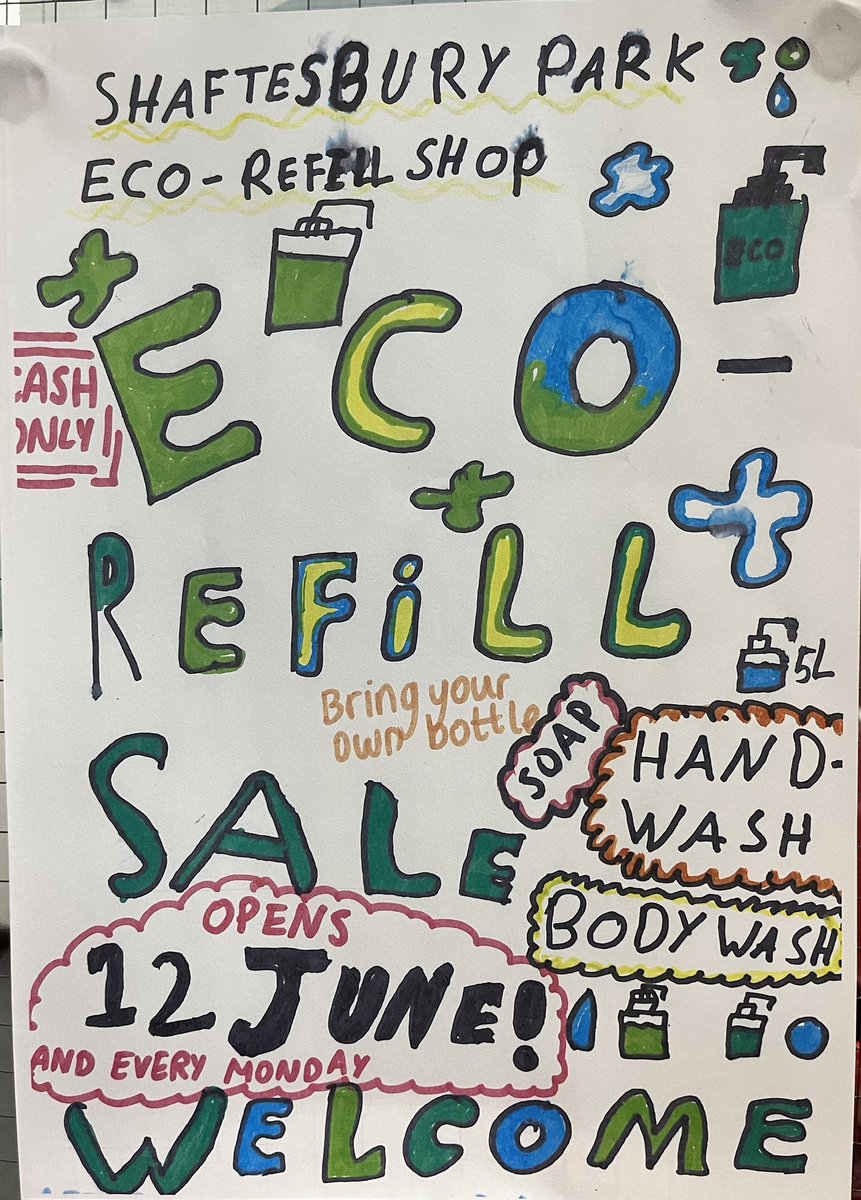 The Eco-Refill shop was a great success yesterday. We welcome your empty bottles 50ml-1l, please bring into school &amp; hand to Ms Heser. Come along every Monday!