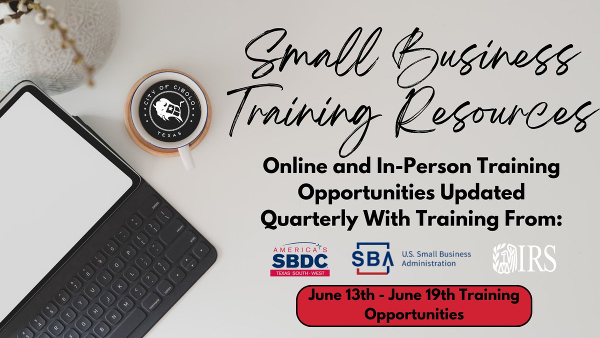 It's time for Training Resources Tuesday!

As a reminder, through our Small Business Training Resources Page, you can explore training seminars provided by UTSA SBDC Network, the SBA and the IRS to help your small business start and grow.