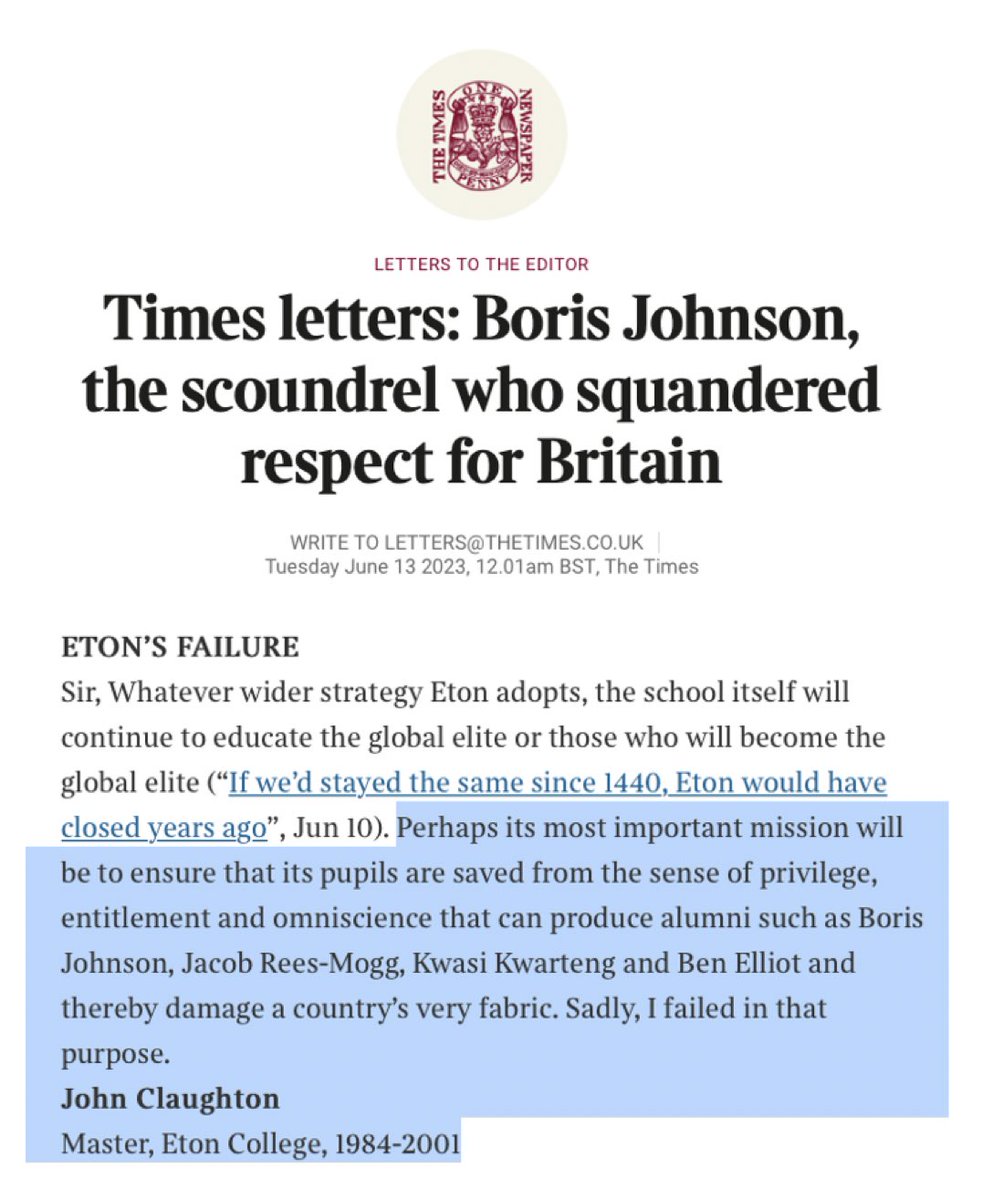 ProfCaryCooper's tweet photo. Says it all about senior Tories by the former headmaster of Eton! Never see them again in any leadership role! https://t.co/qoTZBEJCDF