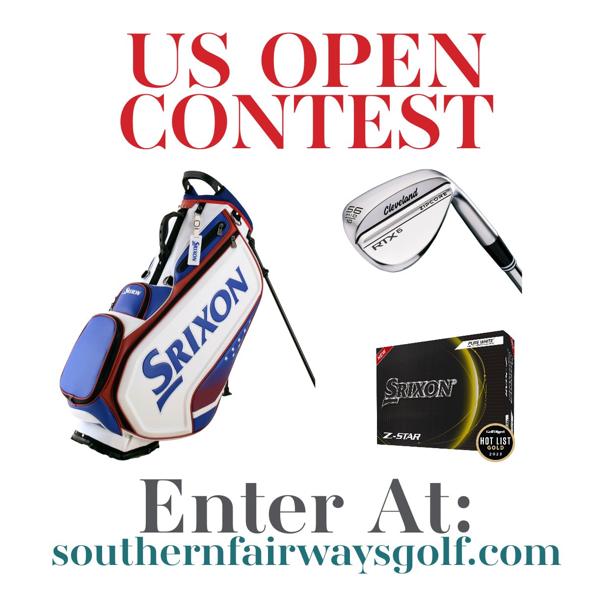 SouFairwaysGolf's tweet photo. It's US OPEN CONTEST TIME - Presented By @SrixonGolf

ENTER AT: https://t.co/LwrAgsz0hq

1 Winner will receive:
1 US Open Edition Stand Bag
1 Cleveland Wedge
2 Dozen Z Star Golf Balls

Pick the Winner and Score. 1 Winner will be randomly selected from all the correct entries. https://t.co/lw5YjeB5de