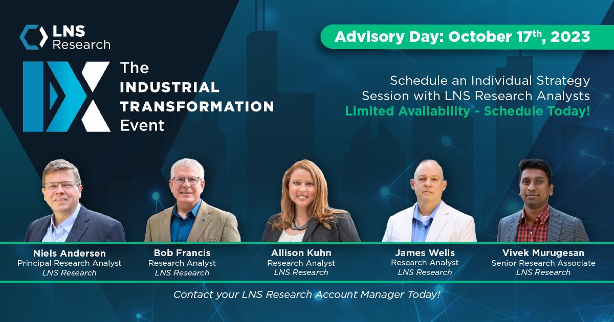 LNSResearch's tweet photo. Advisory Day is back this year at #TheIXEvent in Chicago on October 17th! Bring your transformation questions, challenges & ideas to receive personalized feedback during a one-on-one strategy session.
Learn more ➡️ https://t.co/tVnzVQMmLe
#DigitalTransformation #Industry40 #Mfg https://t.co/73NaOX7996