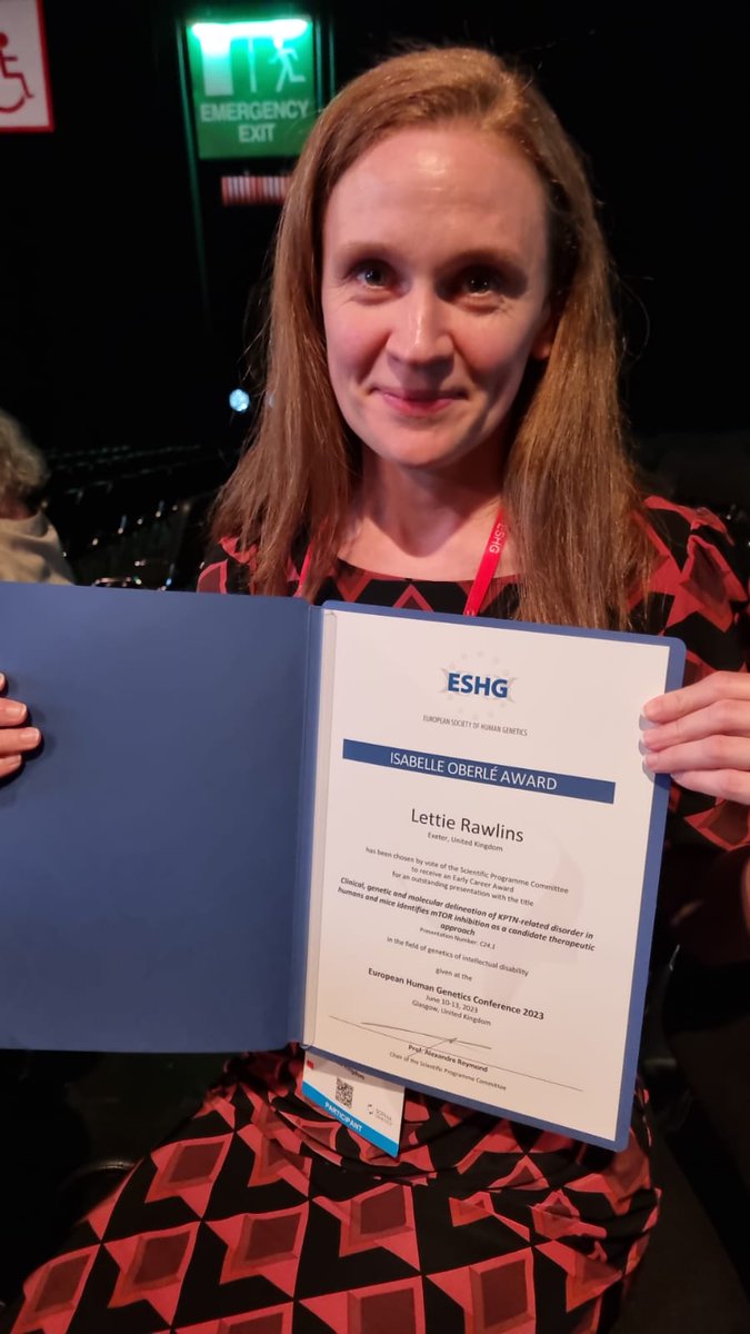 Congratulations to Lettie Rawlins Winner of #ESHG2023 Isabelle Oberlé award🏅for her talk about KPTN-related disorders @KPTNalliance @ExeterMed