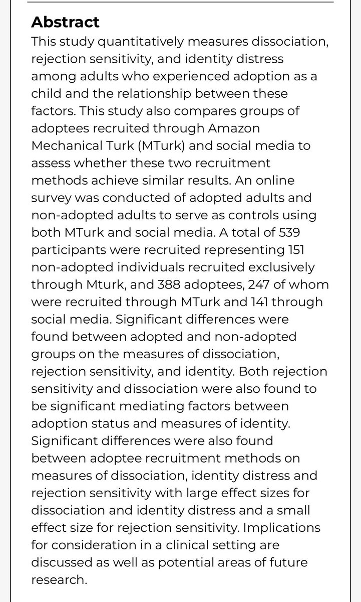 A Survey of Dissociation, Identity Distress, and Rejection Sensitivity in Adult Adoptees #adopteetwitter 
   stars.library.ucf.edu/cgi/viewconten…