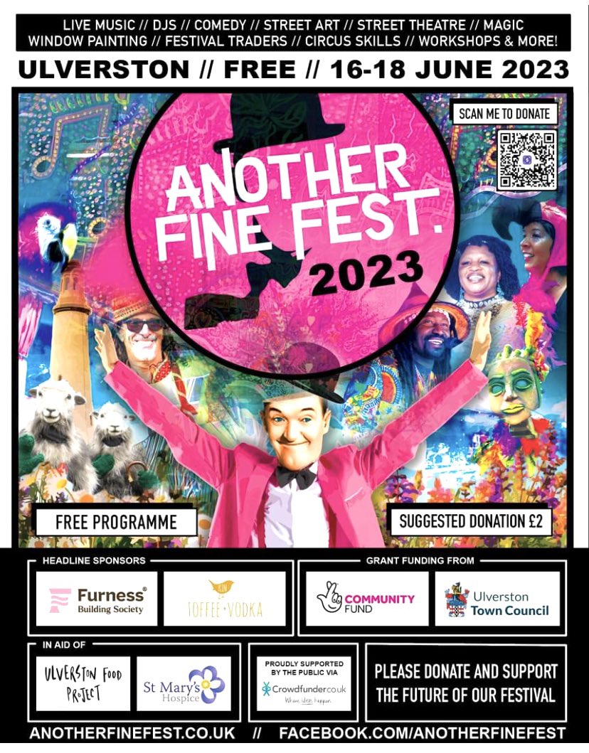 Join me + other local artists for live window painting at <a href="/AnotherFineFest/">Another Fine Fest</a> on Saturday 17th June in Ulverston! I'll be at Polished Hair &amp; Beauty, and The Ranch Cumbria, both on Market St. Looking forward to it, but will need some Factor 100. Is that a thing?🥵 #liveart #ulverston