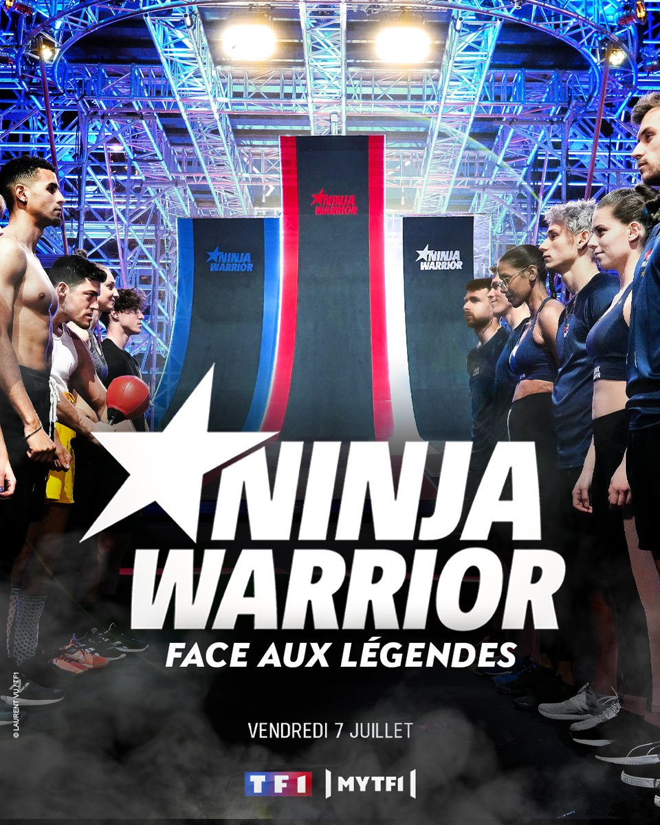 TF1's tweet photo. 🔴 𝙉𝙄𝙉𝙅𝘼 𝙒𝘼𝙍𝙍𝙄𝙊𝙍 réinvente complètement le Parcours des Héros !

De nouveaux concurrents viennent défier les candidats emblématiques. 🔥

Des 𝘿𝙪𝙚𝙡𝙨 épiques pour ces candidats novices venus écrire leur histoire et se mesurer aux Légendes de l'émission ! 💪

🗓️ #NinjaWarrior 𝙁𝙖𝙘𝙚 𝙖𝙪𝙭 𝙇𝙚́𝙜𝙚𝙣𝙙𝙚𝙨, présenté par @DenisBrogniart, @Tof_Beaugrand et @IrisMittenaereO, dès vendredi 7 juillet à 21:10 sur TF1 et MYTF1.