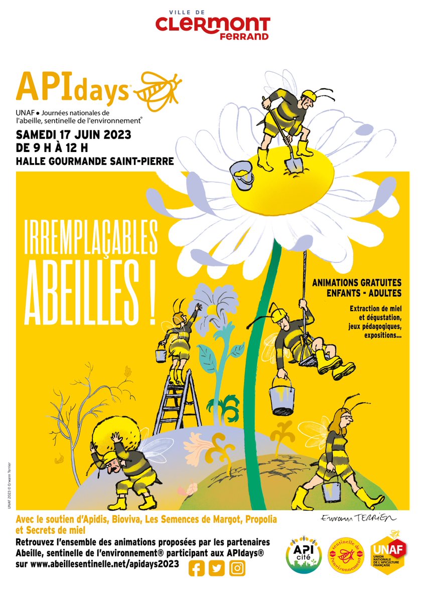 ClermontFd's tweet image. 🐝Venez fêter les APIdays samedi 17 juin à la Halle gourmande Saint-Pierre. Une  matinée pour découvrir le travail essentiel des abeilles à travers des  animations pour petits et grands et bien sûr déguster quelques pots de miel🍯! bit.ly/3oRdq6Y

#APIdays #Abeilles