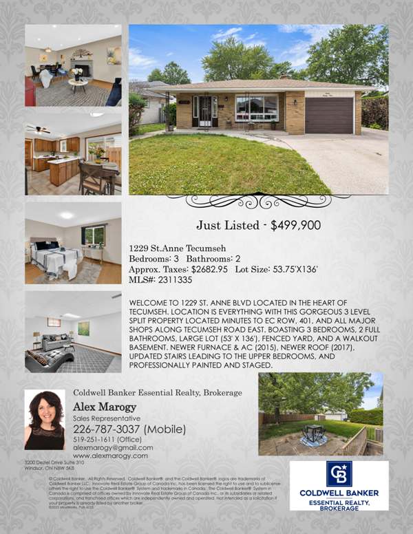 cbessentialrlty's tweet photo. NEW LISTING
1229 ST.ANNE BLVD., TECUMSEH

WELCOME TO 1229 ST. ANNE BLVD LOCATED IN THE HEART OF TECUMSEH. LOCATION IS EVERYTHING.  NEWER FURNACE &amp; AC (2015), NEWER ROOF (2017).
CALL THE LISTING AGENT ALEX MAROGY TODAY FOR A PRIVATE VIEWING. 226-787-3037 https://t.co/nrJwEzMhFO
