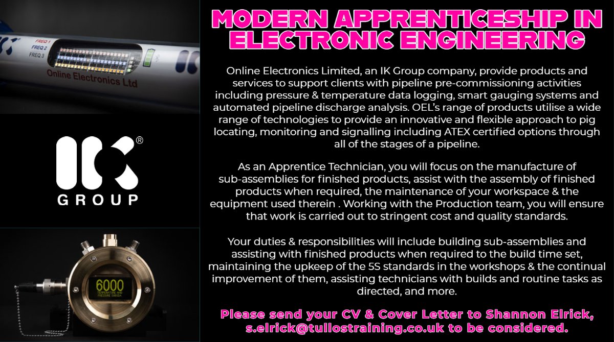 Start your career with a Modern Apprenticeship in #ElectronicEngineering at Online Electronics Limited! To apply, send your CV & COVER LETTER to s.elrick@tullostraining.co.uk by 19th July 2023 to be considered.

#modernapprenticeship #apprentice #training #aberdeen #aberdeenshire