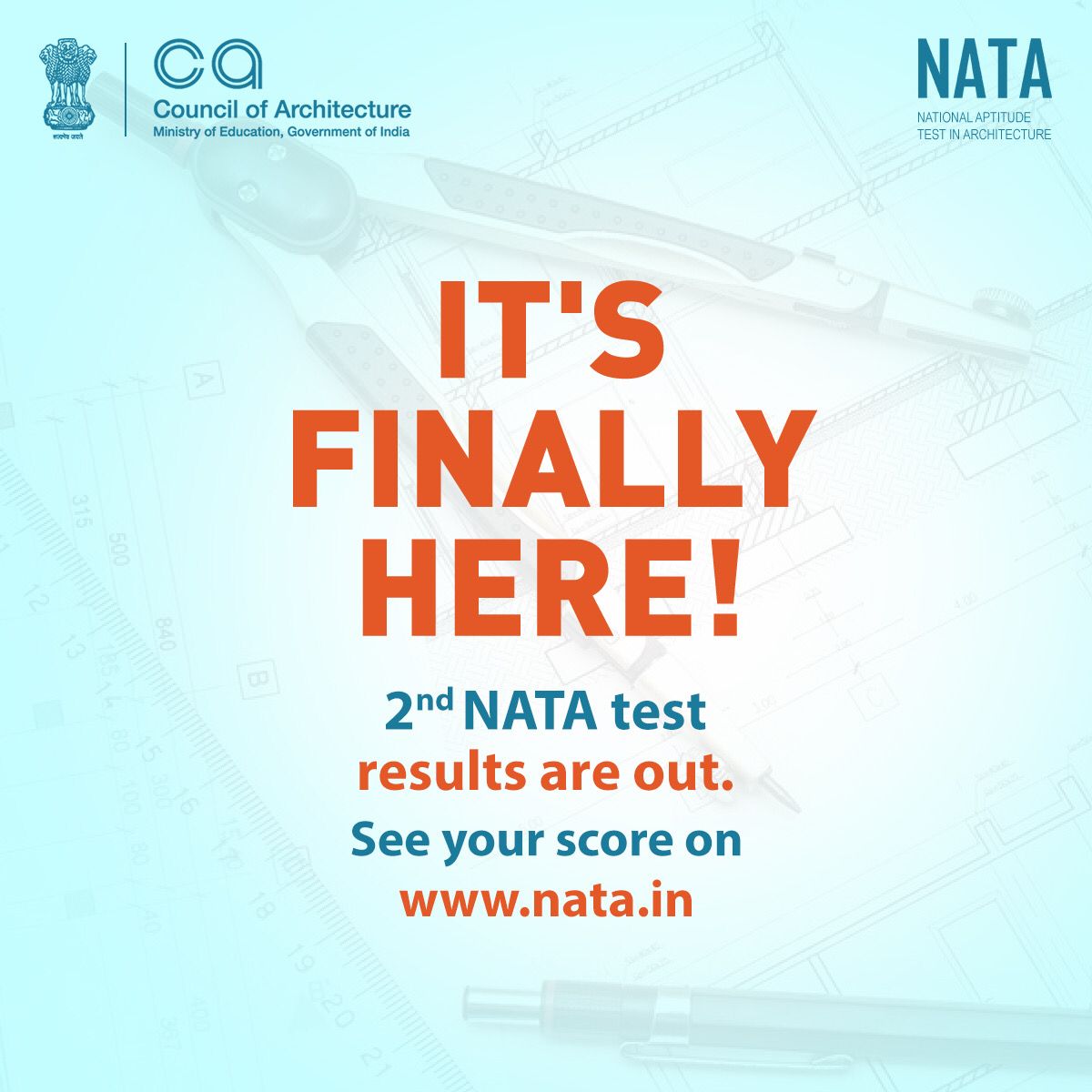 Eagerly anticipating or anxiously waiting?
Brace yourself, it's finally here. 
The 2nd NATA test result is 
 out today i.e.on 13th June. 
Click here
nata.in
Wish you all the best.
#NATAresults #Nata2023 #nataentrance #COA #CouncilofArchitecture #designyourfuture