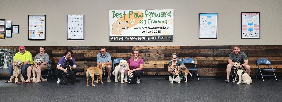 Congrats #BasicManners grads! Each of the teams came in the 1st week with rowdy, adolescent #pups that could not focus on them for more than a couple seconds. They each made exponential progress throughout the weeks. #GradPhotos #ForceFreeDogTraining #Dogs #RewardBasedDogTraining