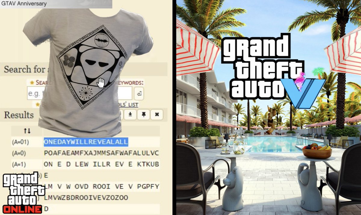 JUST IN: Rockstar is hinting at the reveal of GTA 6 through a decoded number on a GTAV anniversary shirt in the new update, which translates to “ONE DAY WILL REVEAL ALL”.