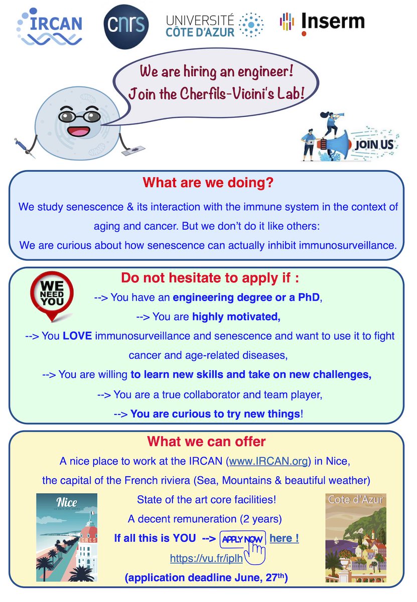 Julien Cherfils (@cherfilsjulien) on Twitter photo Please apply or RT !: We have a new #engineerposition to work in my team at <a href="/ircaninstitute/">IRCAN</a> in Nice, France. Interested in #Immunosurveillance #senescence #cancer? Don't hesitate to apply More infos https:/vu.fr/iplh
<a href="/Univ_CotedAzur/">Université Côte d'Azur</a> <a href="/CNRS_DR20/">CNRS Côte d’Azur</a> @Insermpacacorse @CanceropolePACA Please apply or RT !: We have a new #engineerposition to work in my team at <a href="/ircaninstitute/">IRCAN</a> in Nice, France. Interested in #Immunosurveillance #senescence #cancer? Don't hesitate to apply More infos https:/vu.fr/iplh
<a href="/Univ_CotedAzur/">Université Côte d'Azur</a> <a href="/CNRS_DR20/">CNRS Côte d’Azur</a> @Insermpacacorse @CanceropolePACA
