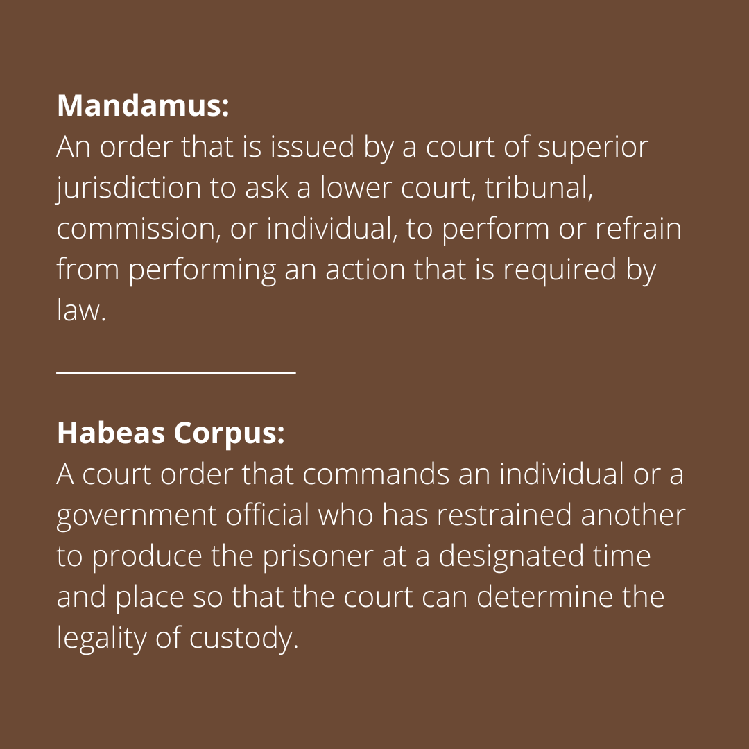 daksh_india's tweet photo. What do you know about writs and writs in India?

A writ petition may be filed when a citizen’s fundamental or legal rights are violated. There are five types of writs which the Supreme Court of India and High Courts can issue.

#highcourtdata #writdata #OpenData #dataportal https://t.co/2w4tZ2hAWF
