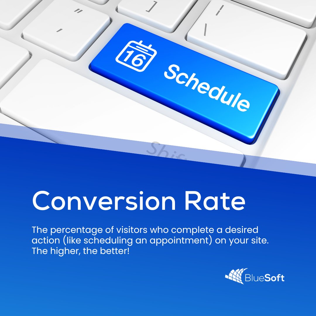 Conversion Rate: The percentage of visitors who complete a desired action (like making a purchase) on your site. The higher, the better! #BlueSoft #ConversionRate