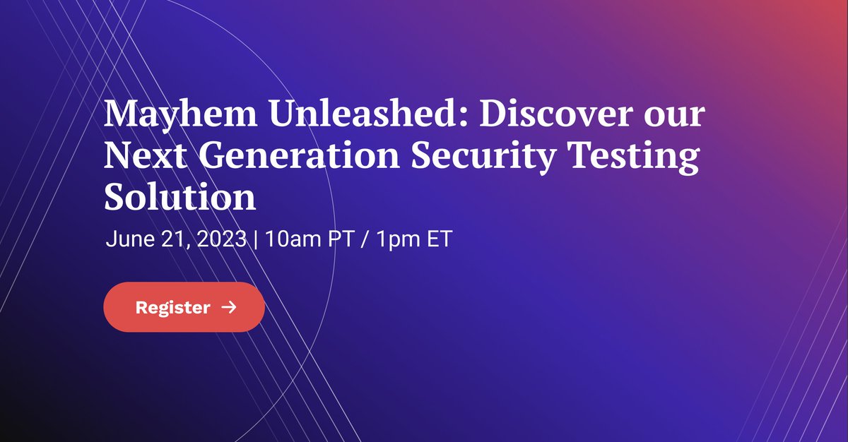 #Webinar: Are you ready to revolutionize your #DevSecOps workflows? Join us next Wed (June 21) for an exclusive live demonstration of Mayhem, our flagship product, where we will showcase how it will transform your approach #apptesting & #APItesting: bit.ly/3ClDVok