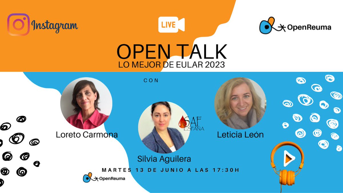 openreuma's tweet photo. En 1h empezamos el directo con las #openreumer @carmona_loreto @LeticiaLeonM y Silvia Aguilera desde @afosfolipido para que nos hagan su personal resumen de lo más destacado del programa de #EULAR2023
🧑🔬Scientific sessions
👩⚕️HPRs
🙎PARE
Y mixtas... ¿cuáles te recomendamos? https://t.co/tQc81CHI79