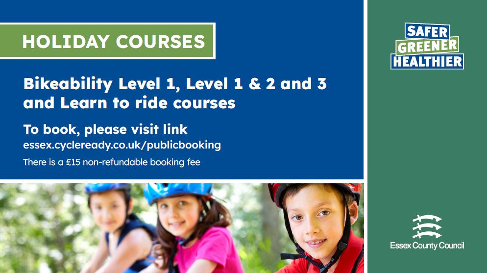 Bikeability and Learn to Ride sessions available this summer. Book now to avoid missing out - essex.cycleready.co.uk/publicbooking 🚴

@SGH_Essex @ActiveEssex