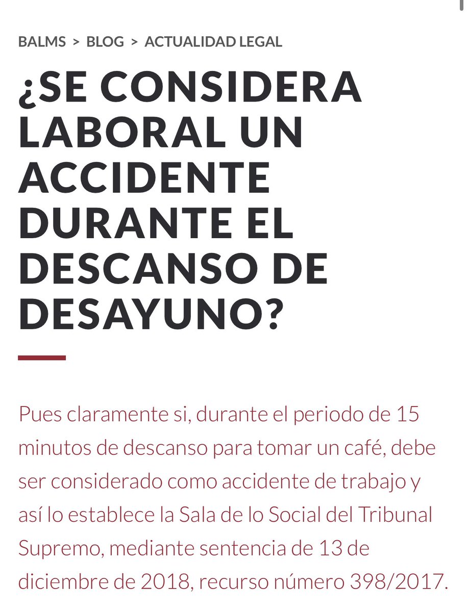 Un accidente en tiempo de descanso dentro de la jornada debe ser considerado laboral. Así lo establece la jurisprudencia del TS. Así que…