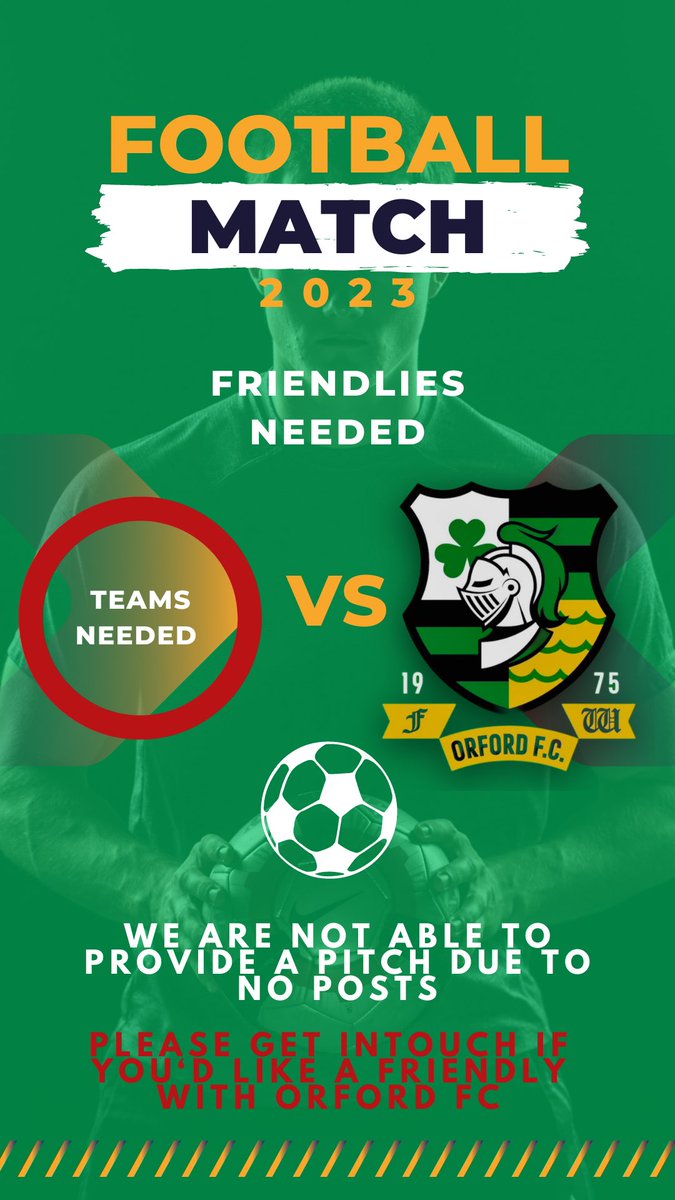 FCOrford's tweet photo. Are you looking for a friendly ….. get in touch

We can only play away due to pitch not being ready https://t.co/YFZUQOKD32