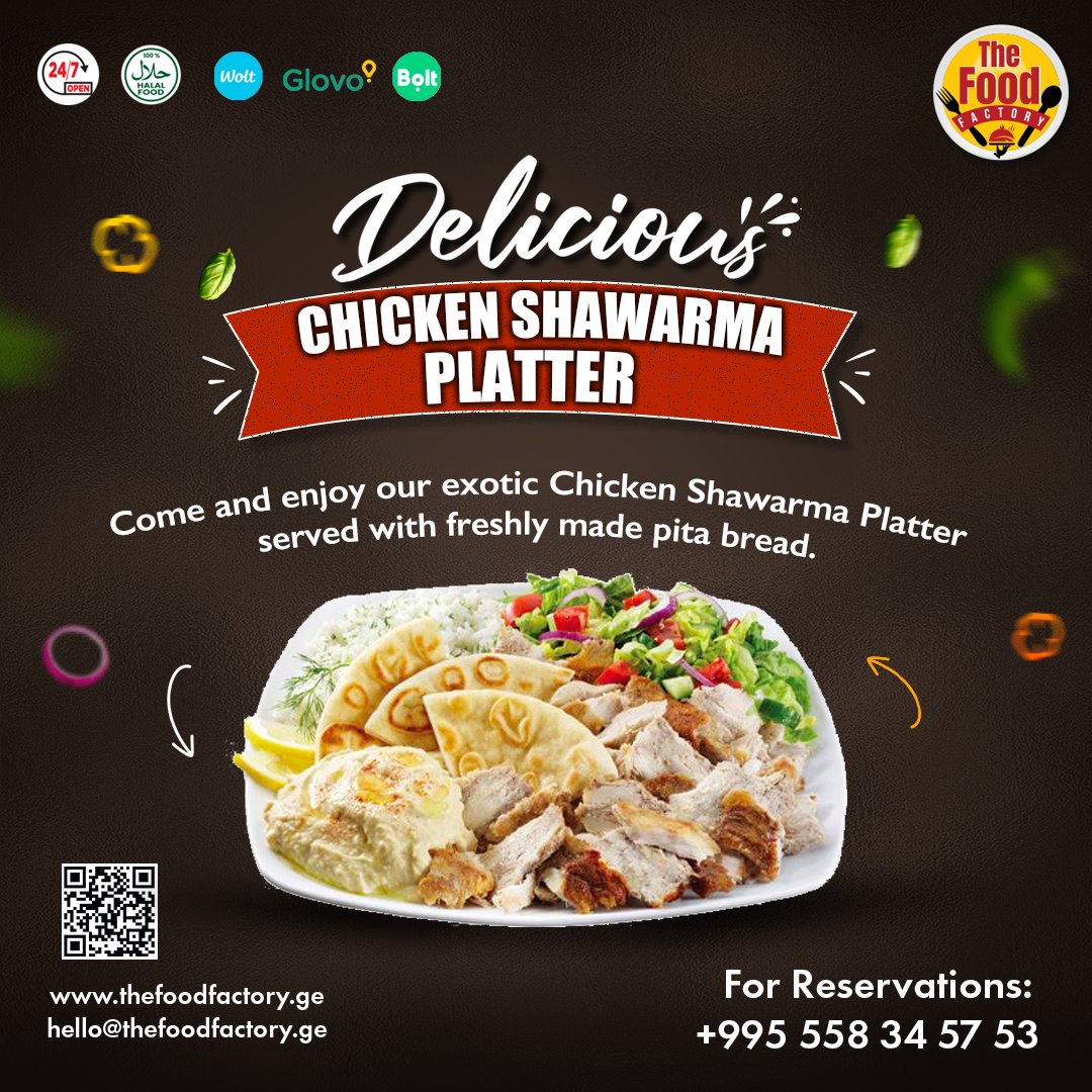 Indulge in a flavorful feast with our Chicken Shawarma Platter! Juicy marinated chicken, crisp veggies, and aromatic spices come together for a mouthwatering experience. 

Book your table: +995 558 34 57 53
Check our Menu: thefoodfactory.ge

#ChickenShawarmaPlatter