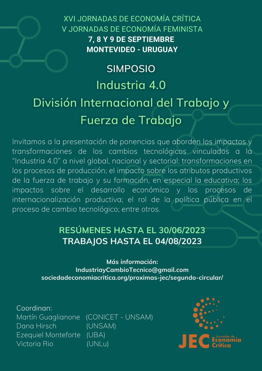 En las JEC de Septiembre vamos a estar discutiendo sobre transformaciones productivas y educación. Más que invitadxs!