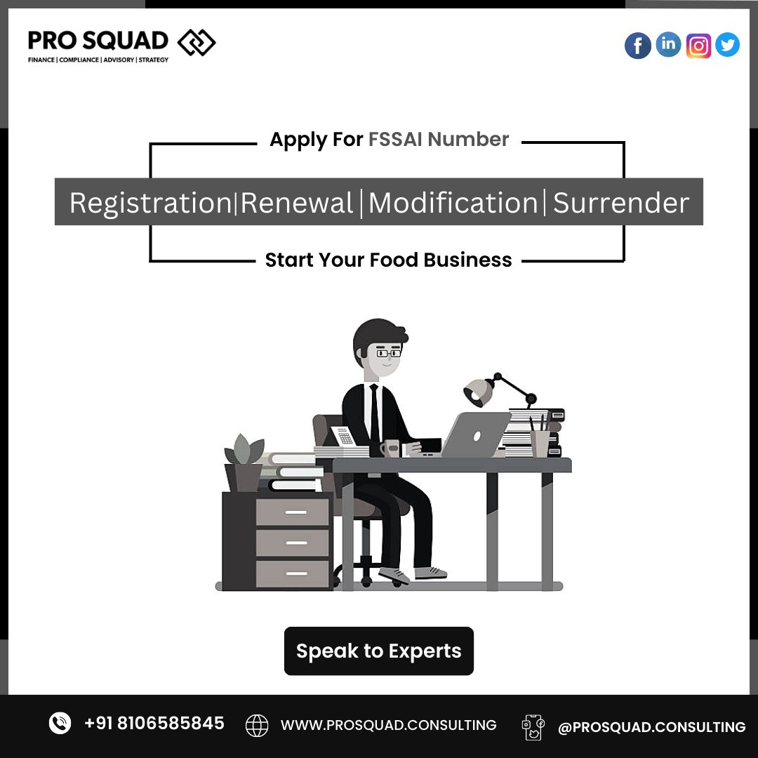 FSSAI Registration or License is mandatory for all type of food business operations in India.

 #fssairegistrations #fssai #food #foodindustrys #fssaiapplyonline #food #licenses #foodlicenses #fssaiindia #foodbusinesses #prosquad #startupindia #consulting #prosquadconsulting