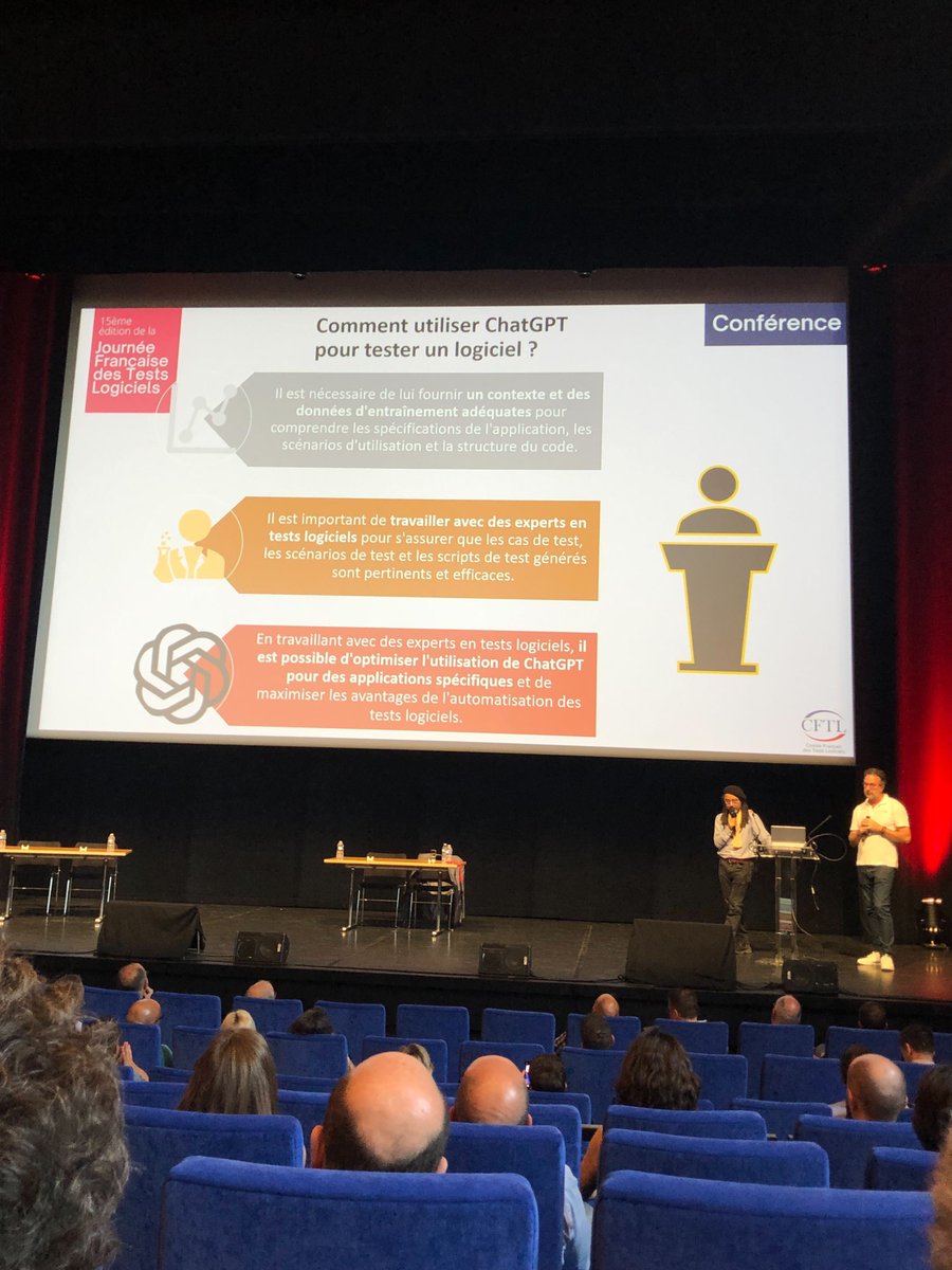 DeezerDevs's tweet photo. Interesting talk by Julien Van Quackebeke and Jean-Philippe Sangara on the role AI can play in the future of software testing 🤖
#JFTL #test #AI #ChatGPT #quality https://t.co/KiRYLjPtkW