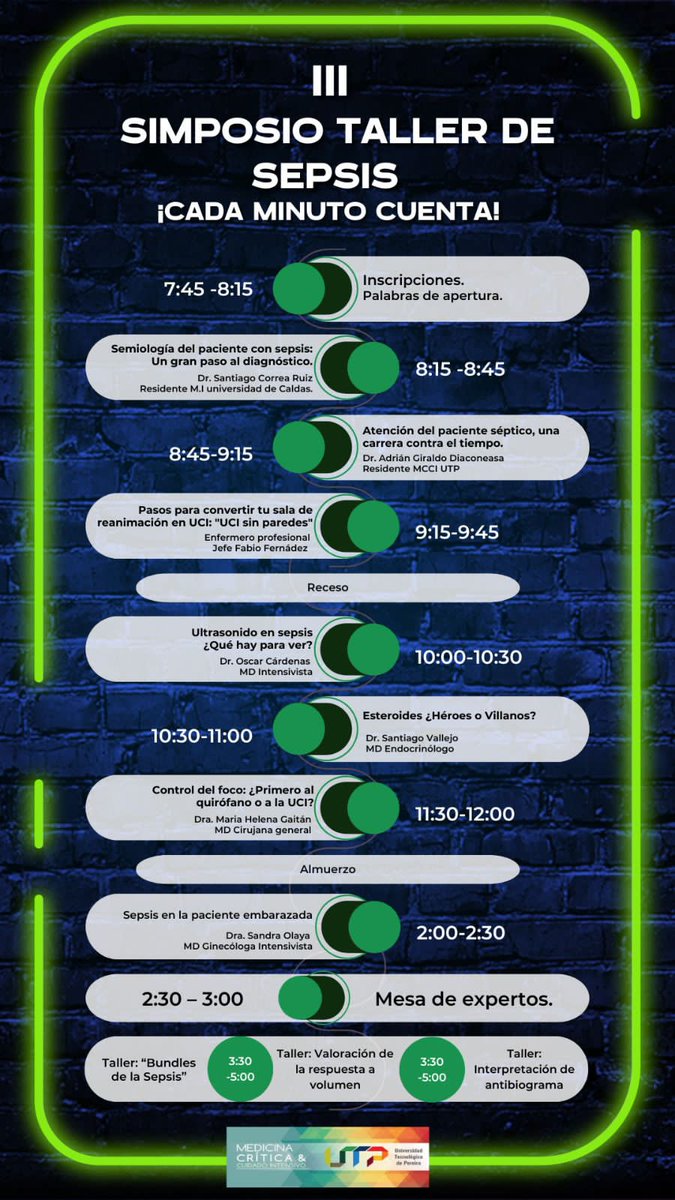 Los invitamos al III Simposio Taller de Sepsis ¡Cada minuto cuenta! el 23 de junio en Pereira
Inscripciones: forms.gle/iR63BQsrD3XQ5s…
Si no puedes asistir recuerda que puedes acceder desde youtube.com/live/xyJusHd2g…
Organiza: Programa de Medicina Crítica y Cuidado Intensivo UTP