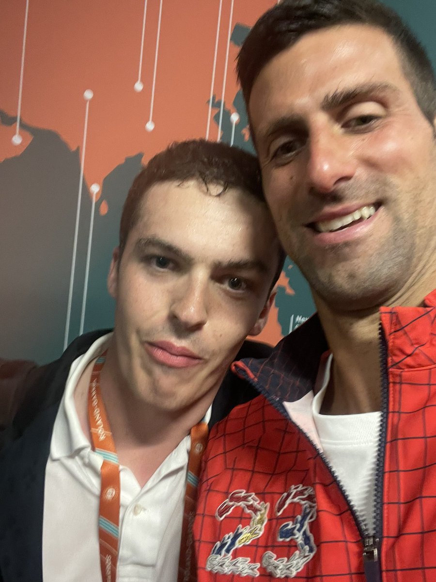 23 WITH NOVAK DJOKOVIC 🧱🧡🏆

Incredible memory with @DjokerNole after the final under the storm ⛈️

I was exhausted after 3 intensive weeks. 
I have few words to express my happiness

Thank you Novak for being a such wonderful man!
Despite disability always believe in my dreams