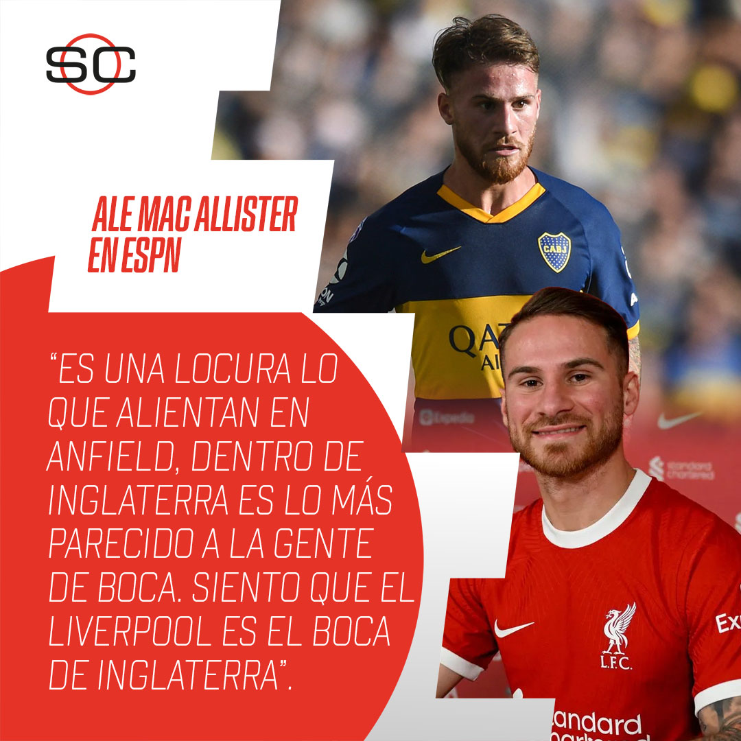 Alexis Mac Allister charló con #ESPN sobre su fichaje en la #PREMIERxESPN y comparó a la gente de Liverpool con la de Boca.