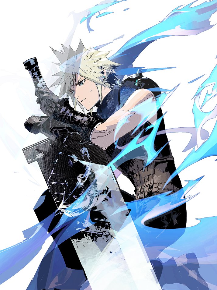 cloud strife weapon 1boy solo male focus spiked hair sword armor  illustration images