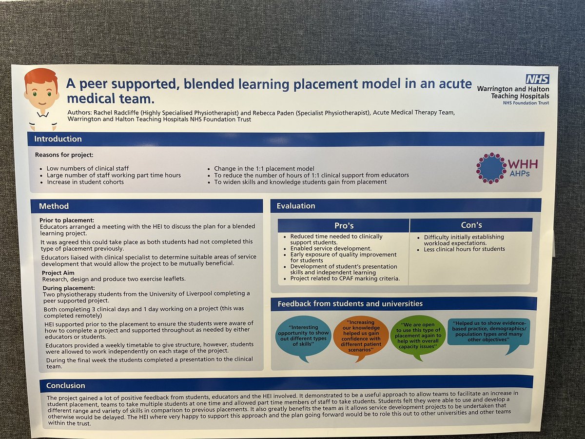 Fantastic poster by our very own <a href="/Rach_radcliffe/">Rachel Radcliffe</a> and Becky on their innovative hybrid placement. Great feedback from learners and educators 👏🏽👏🏽💫#UoLOTPTConf2023
<a href="/WHHAHPs/">WHH AHPs</a>