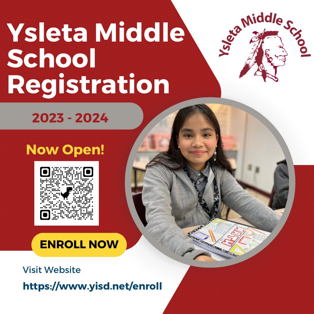 Ysleta Middle School (@ysletams) on Twitter photo Have you registered your Brave for the new school year <a href="/YsletaMS/">Ysleta Middle School</a> ? All registration is online! Please complete your students registration today! Need help? Call the office at 915-434-8200 <a href="/YsletaISD/">Ysleta ISD</a> <a href="/JosePerYMS/">Jose Perez</a> @Gonzalez_YMS Have you registered your Brave for the new school year <a href="/YsletaMS/">Ysleta Middle School</a> ? All registration is online! Please complete your students registration today! Need help? Call the office at 915-434-8200 <a href="/YsletaISD/">Ysleta ISD</a> <a href="/JosePerYMS/">Jose Perez</a> @Gonzalez_YMS