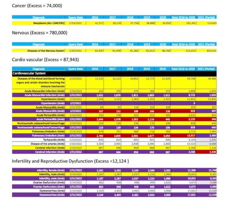 Resistance_SM's tweet photo. 😔PFIZER A INSÉRÉ LE GÈNE SV40 LES CANCERS EXPLOSENT Blessures décès excessifs parmi le personnel militaire américain  - De DMED, base de données d'épidémiologie militaire de La Défense
Cancer ~ Excès = 74 000
Cancers - Jusqu'à 300 % à 900 %
#SV40 #VaccinGenocide https://t.co/L4uoZLrplh