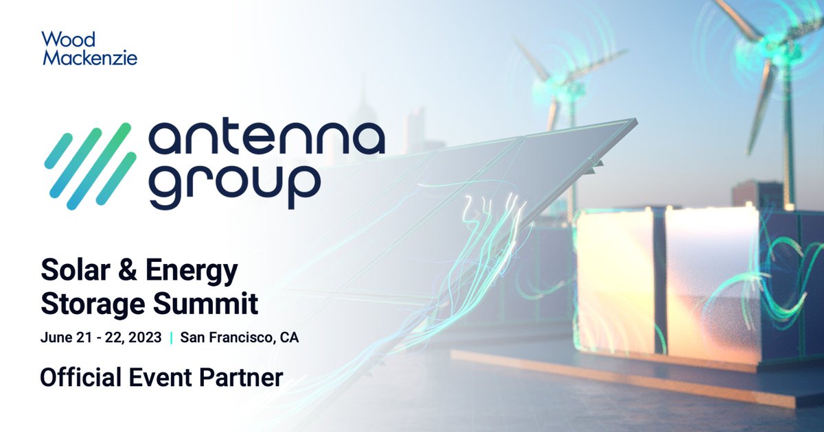 WoodMackenzie's tweet photo. Thank you to Antenna Group, who is one of the official partners of our Solar & Energy Storage Summit, taking place next week on June 21-22 2023! Don't forget, official partner members get a discount on the event! #WMSESS
If you'd like to register, visit: https://t.co/nGA6EOXn5p https://t.co/rqFG0thkUo