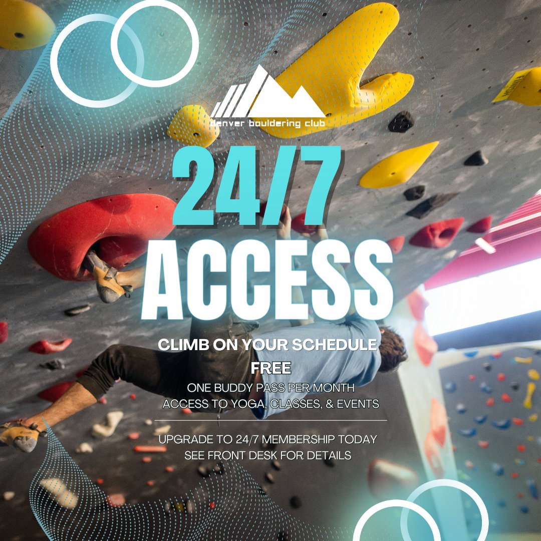 Climb on your schedule! Get 24/7 access to all Denver Bouldering Club locations now. Plus you get perks like a free buddy pass every month!
.
#climbing #coloradogyms #climber #boulderer #bouldering #boulderingym #climbinggym #denvercolorado #crosstraining # coloradoactivities