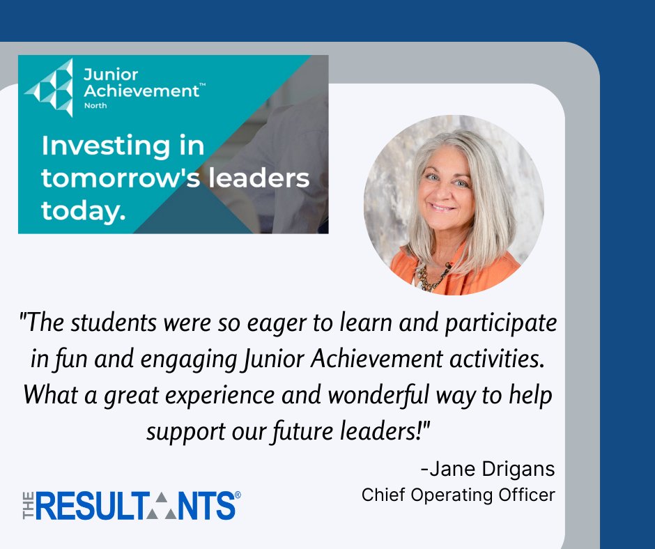 JerryOlson's tweet photo. The Resultants is a long-time supporter of Junior Achievement™, one of the largest nonprofit organizations that offers a variety of educational opportunities to students in grades K-12.

🌐 Junior Achievement North (MN, ND &amp; Western WI region): https://t.co/TuNyOySpWO https://t.co/JTYDEdX1ur