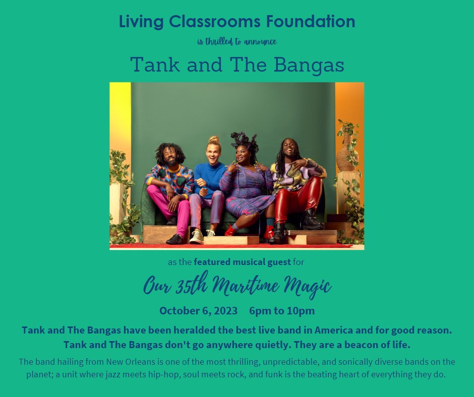 Announcing Tank and The Bangas at Maritime Magic...Tickets on sale soon!
For Sponsorship Information: ow.ly/rlo750OM8Ut
