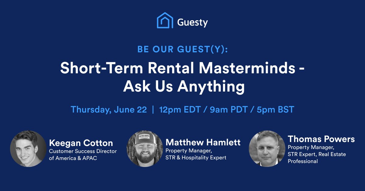 🚀 Join us on June 22nd for our exclusive "Ask Us Anything" virtual event. 

Get your burning questions answered and discover what it takes to run your short-term rental business at the highest level.

 🎟 hubs.li/Q01TjJKC0

#shorttermrentals #proptech #hospitality
