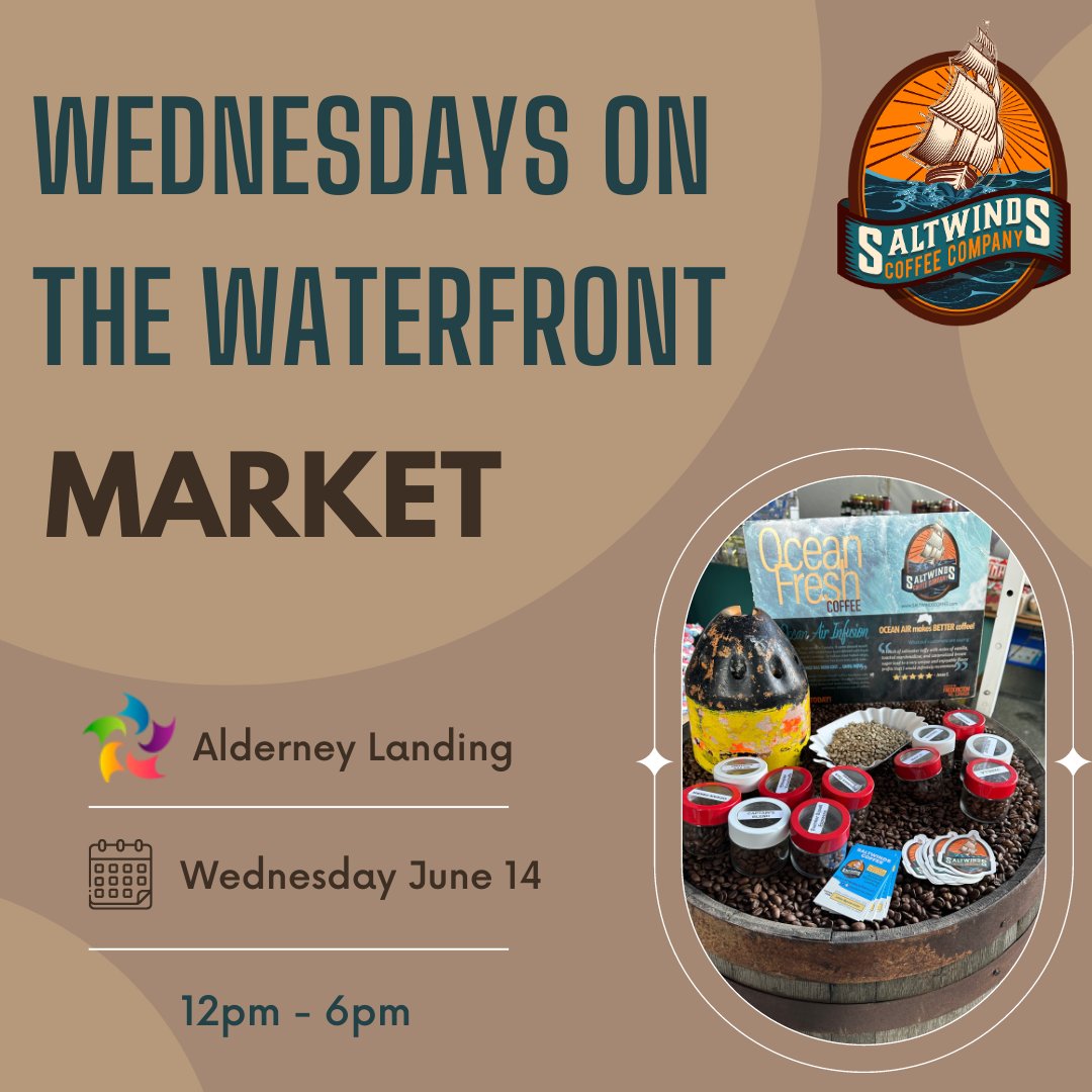 SaltwindsCoffee's tweet photo. Join us at the @AlderneyLanding for the Wednesdays on the Waterfront Market!📍We can't wait to showcase our delicious coffee flavours. Hope to see you there ☕ 😋
#WednesdayontheWaterfront #Market #FreshlyRoasted #LoveforLocal #AtlanticCanada https://t.co/csqnGOY7rT