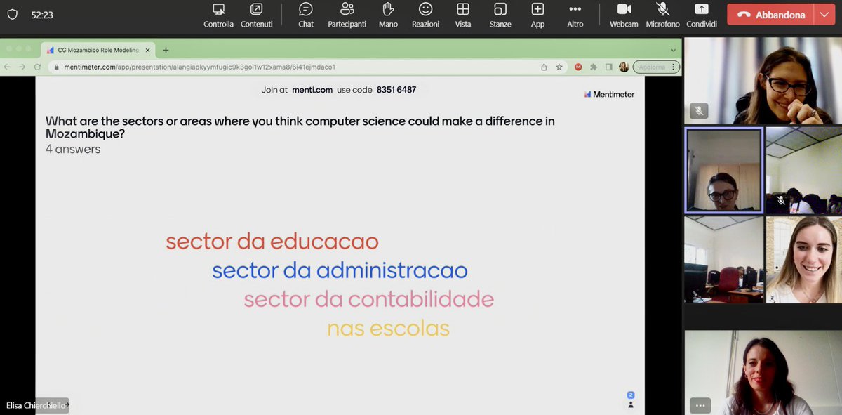 elisabettagram5's tweet photo. La parte più bella di un progetto? L’#ascolto e lo #scambio di esperienze, culture e mondi diversi.
Oggi il primo incontro di #rolemodeling per le nostre #CodingGirls in Mozambico!
👉🏻 https://t.co/jp4eMw1QRB
@fmdigitale
@ciesonlus
@aics_it https://t.co/bgqzQebneb