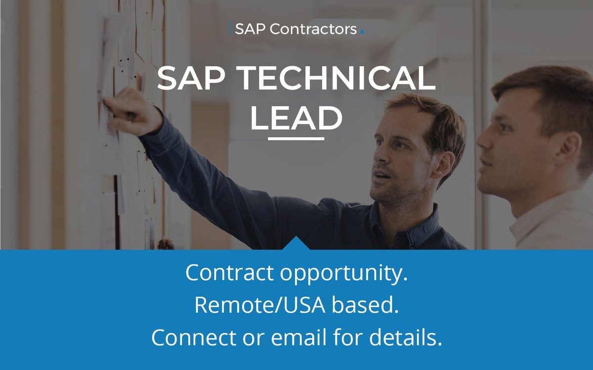 CONTRACT OPPORTUNITY: SAP Technical Lead
Rate: $USD115 per Hour
Location: Remote, USA

For details, please contact Josh Lee on Josh.Lee@sapcontractors.com
 
@SAP #SAPJobs #S4HANA #SAPABAP #SAPERP #Cloud