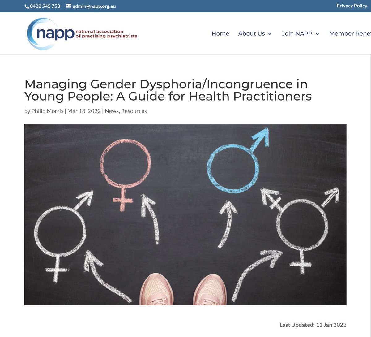 BREAKING: The Australian National Association of Practising Psychiatrists has released updated guidelines on the treatment of adolescents and young people presenting with gender dysphoria, urging for differential diagnosis and a cautious, rather than affirmative, approach. Great…