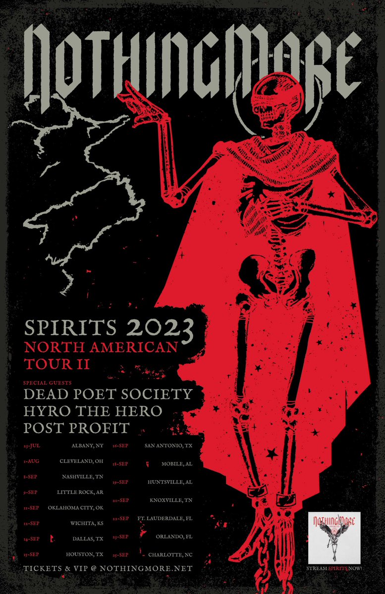 Nothing More are back this fall with Hyro the Hero, Dead Poet Society, and Post Profit for the second leg of the ‘Spirits 2023’ tour Find out more here → knot1.co/3CJtZ8p