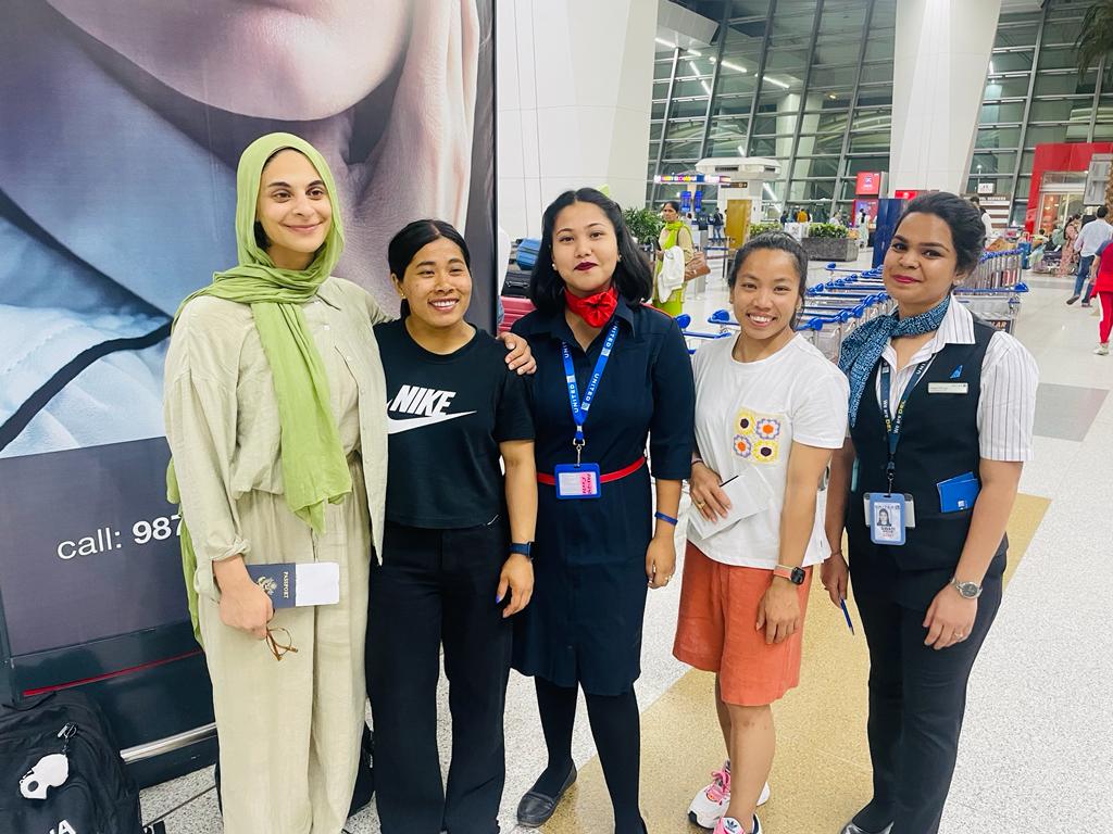 'India's Pride & Shine weightlifters!' Miss Saikhom Mirabai Chanu and Miss Bindyarani Devi traveled yesterday on UA-83 DEL-EWR @arvind_garcha @shaz11jan @weareunited @GhatakSupratik @RanaKumain2013 @KhatkarPuneet @Koelrumi83