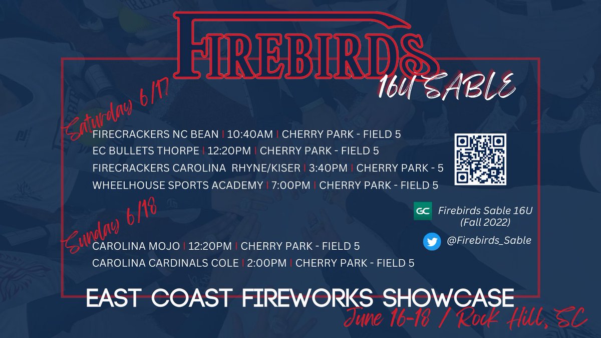 Firebirds are on the move again! As we celebrate #WorldSoftballDay and our love of the game, we look forward to another great weekend of competitive games in South Carolina at the East Coast Fireworks Showcase. Come see us!
