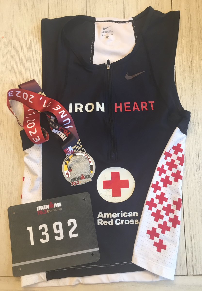 I participated in the Ironman70.3 Eagleman triathlon this weekend & it was very special getting to wear this race suit again that includes 36 tiny red crosses in total to represent the 36 @RedCross blood donors that saved my life in 2004. ❤️ @IRONMANtri #grateful #RedCross