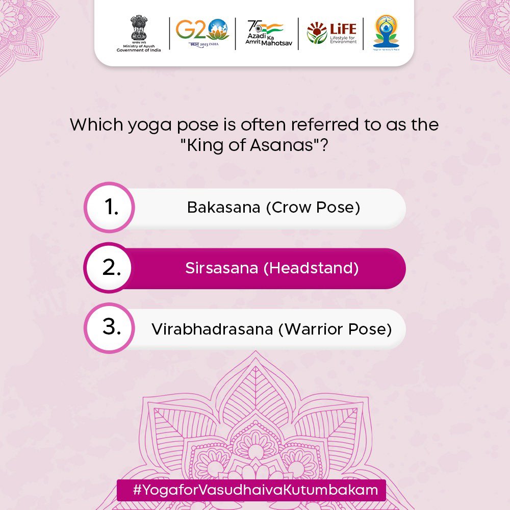 Option 2 Sirsasana is the answer to today's question. 

Well done to those who answered this one right 👍