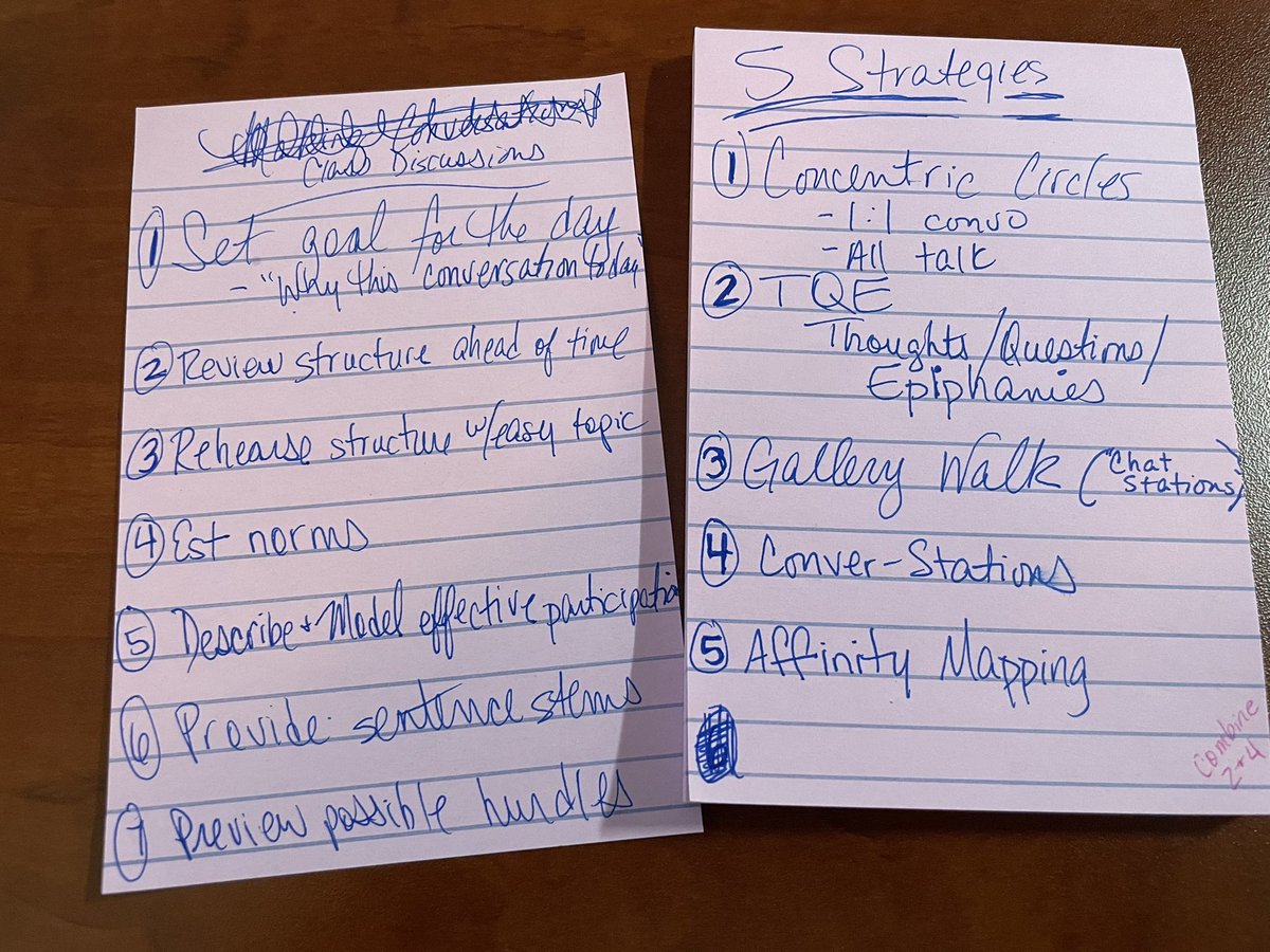 mlhoofer's tweet image. My notes are messy, but I learned some great discussion strategies from @cultofpedagogy at @KeepINLearning #VirtuallyDifferent conference.